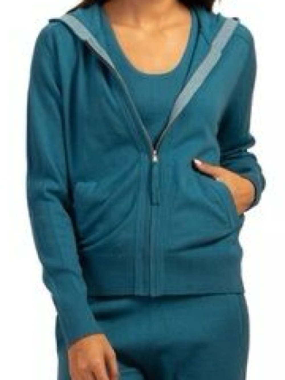 Trina Turk Delacorte Merino Wool Blend Zip Hoodie in Deep Abyss | Womens Size XL